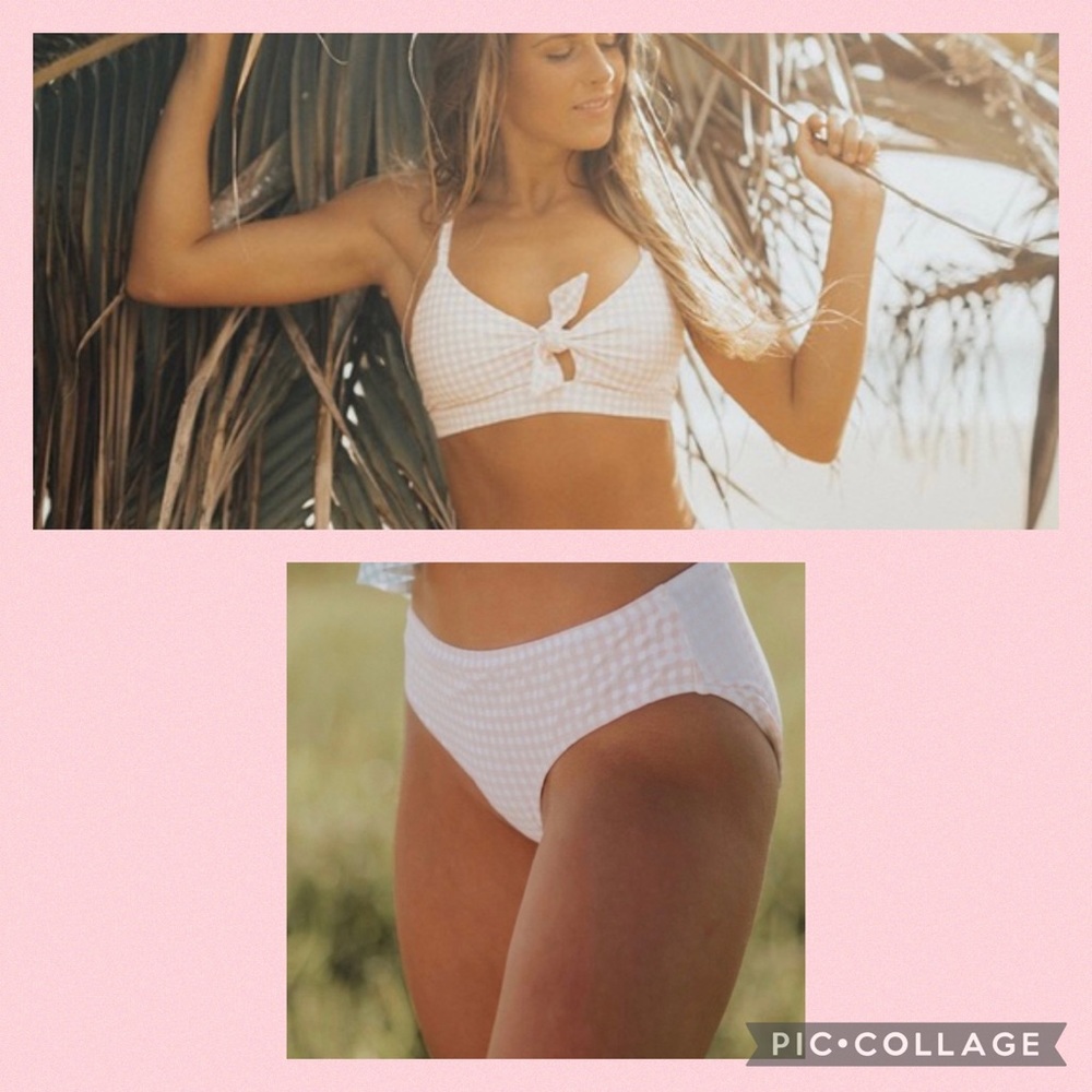 Albion Pink/White Plaid Bikini Top (S) Bottom (M)